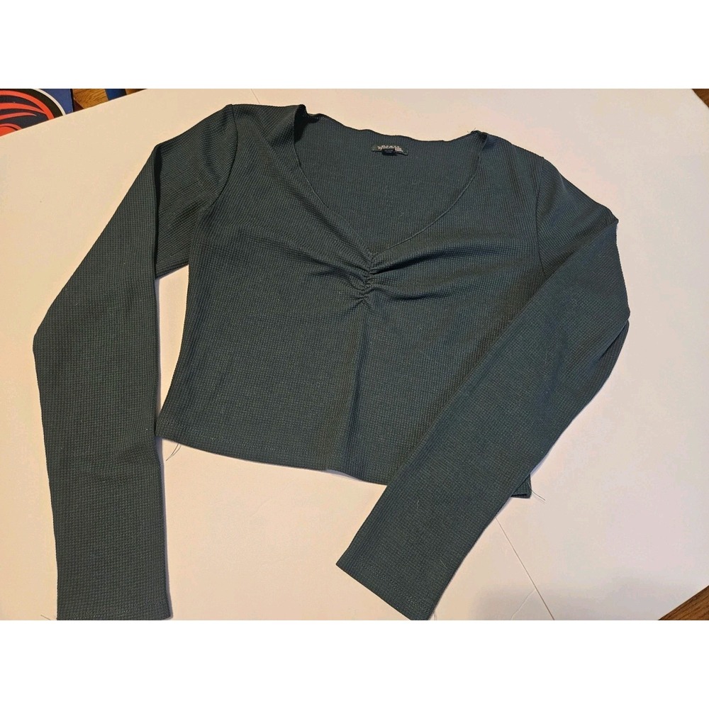Wild Fable Women's Green Cotton Knit Ribbed Mock Neck Pullover Sweater M Casual